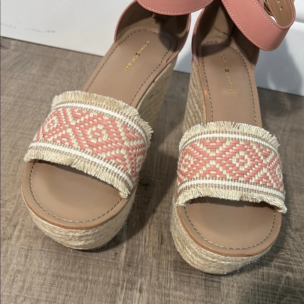 Tommy Hilfiger Pink and Cream Wedge Sandals with Ankle Strap nwot